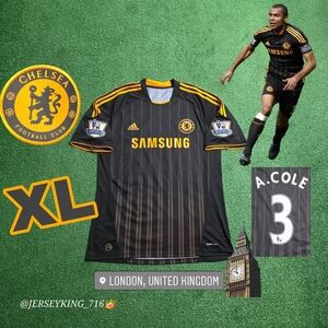 Adidas Chelsea FC Ashley Cole #3 2010/2011 Away Jersey Black Orange Gold EPL
